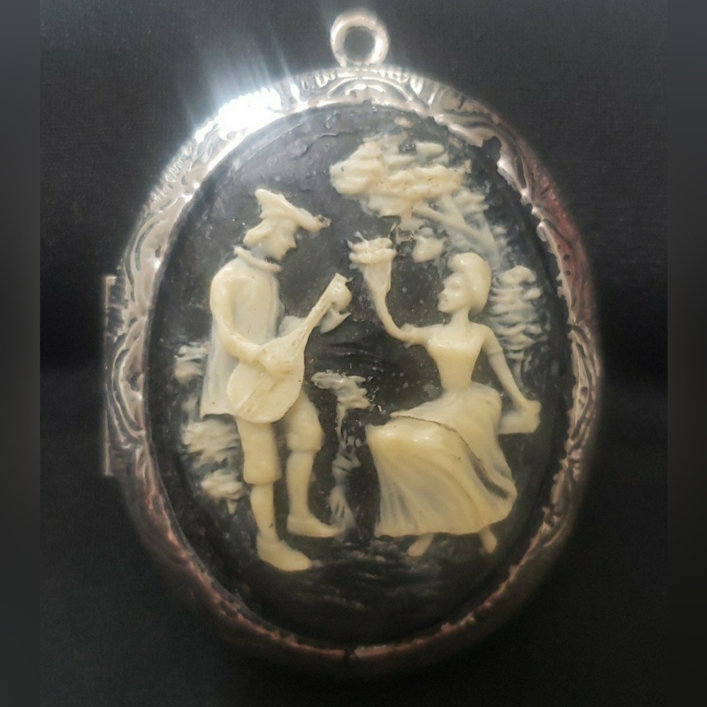 Lute Player With Woman Cameo Locket/Pendant.